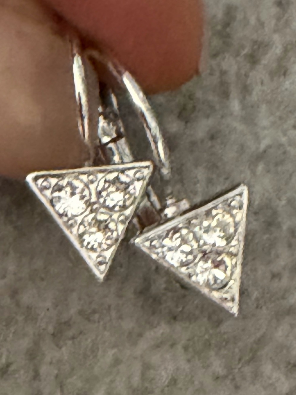 Touchstone Crystal Silver Triangle Drop Earrings with Clear Crystals